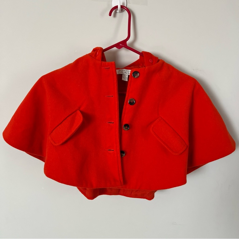 Richie House Red Cape Coat Hooded Cloak Girls 2-3Y Princess Fairycore